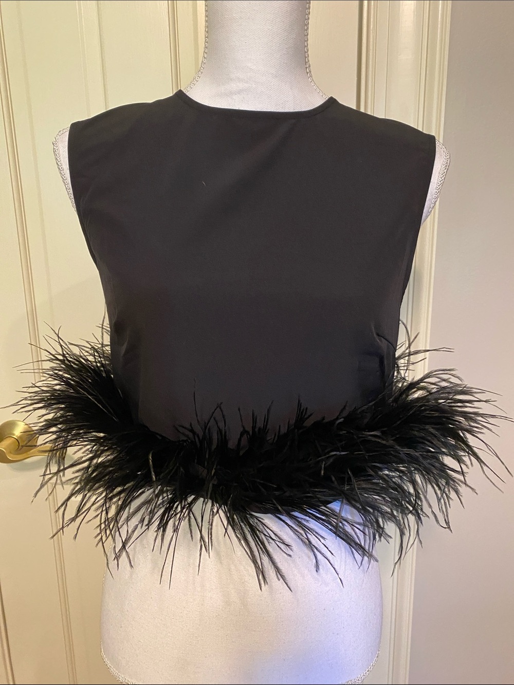 Missguided Black Top with Feather Hem and Zip Back.